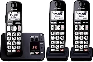 Panasonic KX-TGE823EB Digital Cordless Phone About 40 minutes Answering Machine with Nuisance Call Block and Dedicated Key, Amplified Sound Triple Black