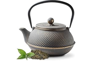 Tealøv TEEKANNE GUSSEISEN 800 ML | Gusseiserne Teekanne Im Japanischen Stil | Teekanne Guss mit Sieb aus Edelstahl | Hervorragende Wärmespeicherfähigkeit | Robust | Langlebig | Arare | Gold