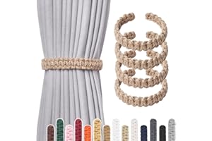 Pretty Jolly 4 Pack Natural Jute Rope Curtain Tiebacks Farmhouse Rustic Style Decorative Drape Tie Backs Handmade Braided Curtain Holdbacks for Home Sheer/Light Weight Drapery (J-Natural-L)