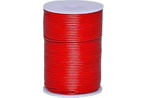 Cords Essentials Round Genuine Leather String Cord, Rope for Jewelry Making, Necklaces, Bracelets, Kumihimo Braiding, Wraps, Crafts and Hobby Projects (Red, 2.0 MM)