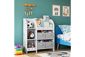 HOCSOK Étagère de Rangement pour Jouets Enfants, Meuble de Rangement avec 4 Tiroirs en Tissu pour Jouets et Livres, pour Salle de Jeux, Chambre Enfant, Salon, Blanc