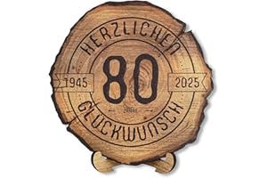 ‎DARO DESIGN DARO Design – Baumscheibe mit Gravur für 80. Geburtstag – Geburtstags Geschenk aus Holz – Hochwertige Holz Geschenke mit Gravur ideal für Geburtstag – Dicke 6mm, Durchmesser 20cm – Made in Germany