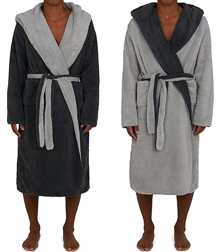CelinaTex XS-XXXL Badjas met capuchon, effen of tweekleurig, kort