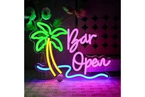OYCGZV Bar Open Neon Sign Palm Tree LED Neon Sign Wall Beer Bar Neon Sign Open LED Sign for Beer Bar Coffee Cafe Club Store Home Pub Man Cave Summer Beach Party Business Decorations