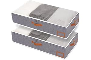 Yawinhe Foldable Under Bed Storage Bags, Closet Organizers, Large Containers with Sturdy Zipper, Clear Window and Reinforced Handles, for Bedding, 2 Pack, 80x40x15cm, Grey, SNH001GL-2