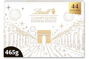 Lindt - Boîte CHAMPS-ÉLYSÉES Édition Étoilée - Assortiment de Chocolats au Lait, Noirs et Blancs - Pralinés, Croustillants et Onctueux - Idéal pour Noël, 465g