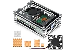 Bruphny Boîtier pour Raspberry Pi 5 Case avec 40 mm Silencieux Ventilateur,4 Pièces Cuivre Dissipateur Thermique,Boîtier Acrylique Compatible avec Raspberry Pi 5 8GO 4GO