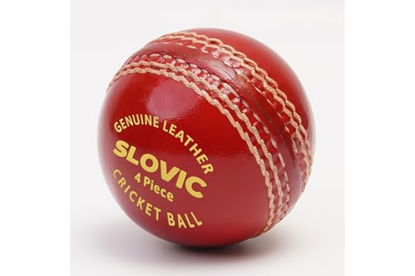 SLOVIC Leather Ball for Cricket Pack of 1 Water Resistant Cricket Ball Leather 4-Piece Construction Swing & Seam Optimized Ideal for Practice Session & Tournament Games Red