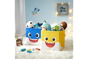Idea Nuova Baby Shark - Cubos plegables de almacenamiento, juego de 2, 10 x 10 pulgadas, color azul y amarillo