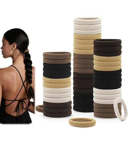 Elastici Per Capelli Morbidi In Cotone Nero, 200 Pezzi Con Anello Organizer, Adatti A Tutti - 4