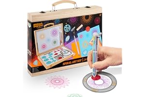 Joya Creative Spiral Art Set für Kinder – 24-teiliges Spirographie-Set in Deluxe-Holzetui – Kreatives Zeichen- und Malset – Spiral Designer für Kinder – Mandala Maker – Zeichenset