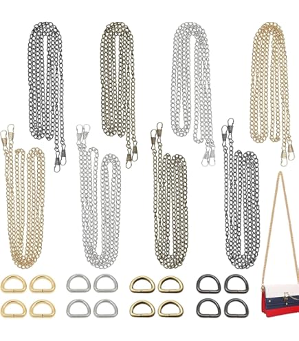 XSHAO® 9 stuks zakkettingen, 80/60/40 cm, tasriem, ketting, tas, ketting, metaal, voor schoudertas, crossbody portemonnee (goud/zilver/pistoolzwart
