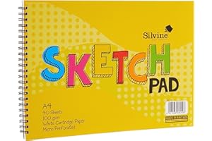 Silvine - Bloc de bocetos (A4, 40 hojas de papel de 100 g/m², color blanco liso (210 x 297 mm)
