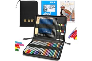 H & B Matita colorata 51 pezzi con quaderno da disegno, matita da colorare per artisti, set di matite da disegno professionale per bambini, artisti adulti, pittore ideale per disegnare bambini