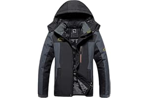R RUNVEL Men's Waterproof Fleece Jackets Winter Warm Windproof Outdoor Ski Coats with Detachable Hood