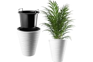 KADAX Doniczka na kwiaty, okrągła donica na rośliny, do użytku wewnątrz i na zewnątrz, odporna na warunki atmosferyczne, z tworzywa sztucznego, ozdobna doniczka na kwiaty, do domu, ogrodu, na balkon (Ø 35 cm, biała)