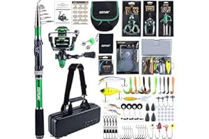 Goture Fishing Rod and Reel Combos with Carrier Bag, Green/Pink Telescopic Pole Spinning Reel Lures Set, Telescopic Fishing Rod Fishing Kit for Travel Saltwater Freshwater