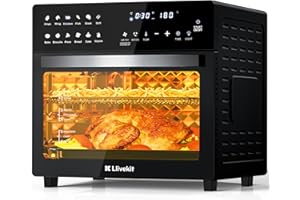 LLIVEKIT Freidora sin Aceite 26L, 1700W Freidora de Aire Caliente, 12 en 1 Air Fryer, Mini Horno Electrico para Pizza con Pantalla LED Táctil, asador, deshidratador, con 8 Accesorios, Recetas