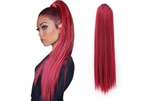 MEIRIYFA - Extension rossa a coda di cavallo, dritta e lunga, con coulisse e clip, stile afro, alta, voluminosa e crespa, 63,5 cm, per donne nere
