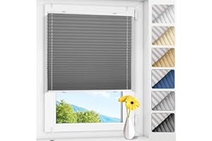 ‎ALLESIN Allesin Plissee ohne Bohren verdunkelung Klemmfix Grau 80x110cm(BxH), Plisseerollo 100% Lichtdicht & Blickdicht Thermo Verdunklungsplissee mit Sichtschutz & Sonnenschutz für Fenster & Tür