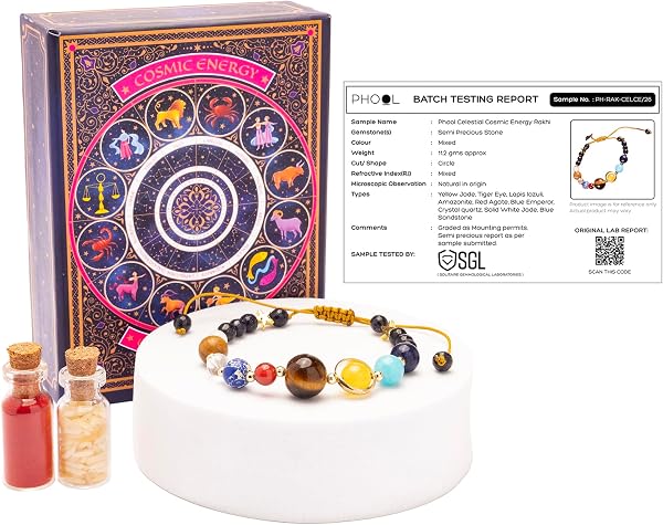 Phool Celestial Cosmic Energy Rakhi for Brother | 9 Natural Stone Beads with Tiger Eye, Lapis Lazuli, Amazonite & Crystal Quartz | Spiritual Rakhi for Brother |