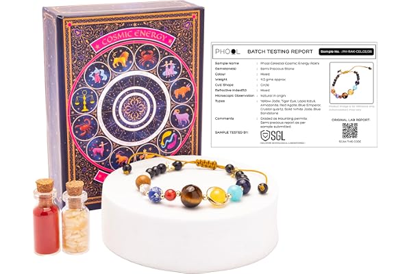 Phool Celestial Cosmic Energy Rakhi for Brother | 9 Natural Stone Beads with Tiger Eye, Lapis Lazuli, Amazonite & Crystal Qua