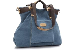 LOSMILE toile Vintage Grand Sac à Main,Sacs portés épaule,Sac bandoulière en tissu pour Femme/fille. (bleu)