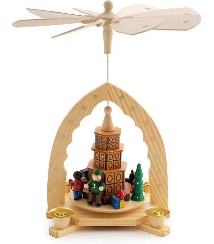Piramide Di Natale In Legno 4 Piani 70 Cm - La Nascita Di Cristo - Originale Dei Monti Metalliferi Di Richard Glaesser