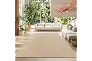TT Home Alfombra Salón Pelo Corto Monocolor Diseño Moderno Lavable, Color: Beige Oscuro, Tamaño:160x220 cm