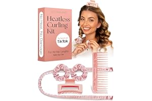 Bigodino Lungo per Boccoli Lily England - Set 5 Pezzi per Ricci Senza Calore - Con Clip e Pettine - Fascia in Raso per Boccoli Durante il Sonno