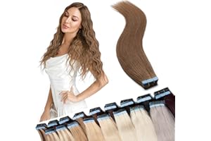 16"(40cm) SEGO Extensiones Adhesivas Pelo Natural 40PCS [#6 Marrón Claro] 100% Remy Cabello Humano sin Clip Tape in Hair Balayage (100g)