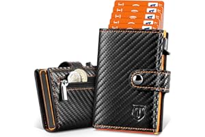 TENBST Portafoglio Uomo Slim Wallet RFID Blocking,Porta Carte di Credito da Uomo con Portamonete,Porta Carte Uomo con Motivo Fibra di Carbonio,Portacarte da Uomo con Confezione Regalo,Nero arancione
