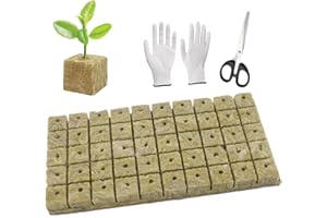 WANYI 50 Stück Steinwolle Anzucht, Rockwool Cube, Steinwolle Dämmung, Steinwolle Grow Anzucht Anzuchtmatte mit Schere Handschuhe für Bodenlos Anbau Hydrokultur Umpflanzen