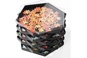 BECKO US Becko Stapelbare Puzzle Sortiertabletts Puzzlesortierer mit Deckel Puzzle Zubehör für Puzzles bis zu 1500 Teile, 8 sechseckige Tabletts (schwarz)