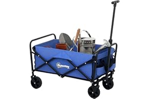 Outsunny 62L Festival Trolley on Wheels, Garden Folding Trolley Cart, 120kg Heavy Duty Collapsible Folding Wagon with Adjustable Handle and Carrying Bag for Beach, Camping, Festival, Blue