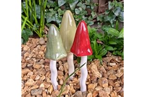 HH Home Hut Tinkling Ceramic Toadstools - Colourful Garden Ornaments, Mushrooms Plant Pot Set of 3 Outdoor Decor, Kids Gardening Set Fairy Garden Large Accessory (Sage, Red, Green)