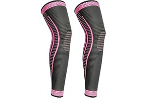YELOUMISS Genouillères Sport Longue Respirant Genouillère de Compression pour Hommes et Femmes Avec Gel de Silice Antidérapant pour ACJ, PCL, Déchirure Ménisque, Arthrite, Ténosynovite 1 Paire (rouge rose, M)