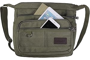 OVAKIA 16 inches Messenger Bag, Shoulder Bags Retro Casual Style Cross Body Bag with Zipper for Man Women Work School Daily Use (Green)