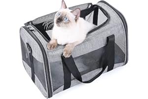 OmeHoin Pet Carrier Bag, Cat Carrier Handbag, Breathable Mesh Fabric, Top Opening, Removable Soft Mat, Foldable Dog Carrier Transport Bag for Cats and Puppies Under 8KG