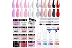wakaniya Dipping Powder Nail Kit 12 Colors Clear Nude Pink Dip Powder Set with Base Top Coat, Activator, Brush Saver Nail Art System, Nail Dipping Powder Kit for French DIY Home Dip Manicure Kit