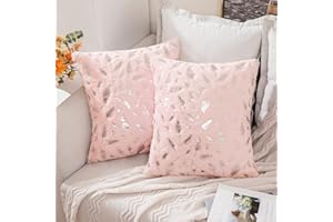 MIULEE 2 Pack Faux Fur Cushion Covers Fluffy Throw Pillow Covers Gold Feathers Soft Lovely Decorative Sapphire Square Luxurious Pillowcase for Livingroom Silver-Light Pink 45x45cm 18x18 Inch