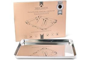 COUNTRY TRADING CO. Non-Toxic Stainless Steel Oven Dish for Baking Roasting and Grilling - No Coatings (31.5 x 24.5 x 2.5 cm)