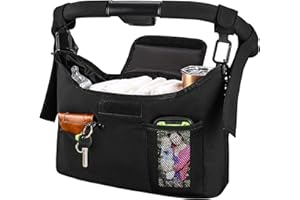 SURANEW Kinderwagen Organizer Universal mit Isolierten Getränkehalter/Becherhalter (Schwarz)