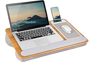 LAPGEAR Home Office Pro biurko na kolana z podpórką pod nadgarstek, podkładką pod mysz i uchwytem na telefon, drewno dębowe, pasuje do laptopów o przekątnej ekranu do 15,6 cala, styl nr 91599