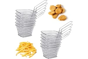 MOLBORY Lot de 12 corbeilles à frites en acier inoxydable - Petit panier à frites carré avec poignée