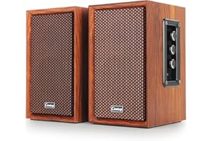 cinnkeyi Altavoces PC 2.0 de Madera 40W – Sonido Hi-Fi con DSP, Bajos Potentes, Conexión USB y Bluetooth para Ordenador de Sobremesa y Portátil (5201-EU)