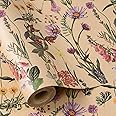 RUSPEPA Kraft Wrapping Paper Roll - Mini Roll - Wild Flower Design Great for Birthday, Party, Baby Shower - 43.2cm x 10m