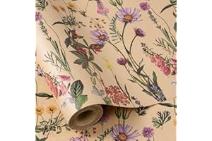 RUSPEPA Kraft Wrapping Paper Roll - Mini Roll - Wild Flower Design Great for Birthday, Party, Baby Shower - 43.2cm x 10m