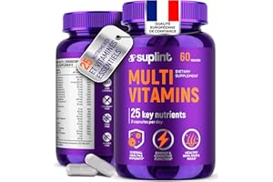 SUPLINT Supplément Multivitaminé | Complexe avec Vitamine A C D E K1 B, Zinc & Chrome | Pour Cheveux, Peau, Ongles et Apport Quotidien | Hommes & Femmes | Sans Gluten, Végétalien | 60 Gélules