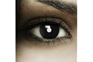 FXCONTACTS Lentilles Halloween Noire + Halloween Tattoos, 2pcs 1 Paire - Déguisement en FROZEN SHADOW - Blanc, Lentilles de Contact pour Déguisement, SANS CORRECTION